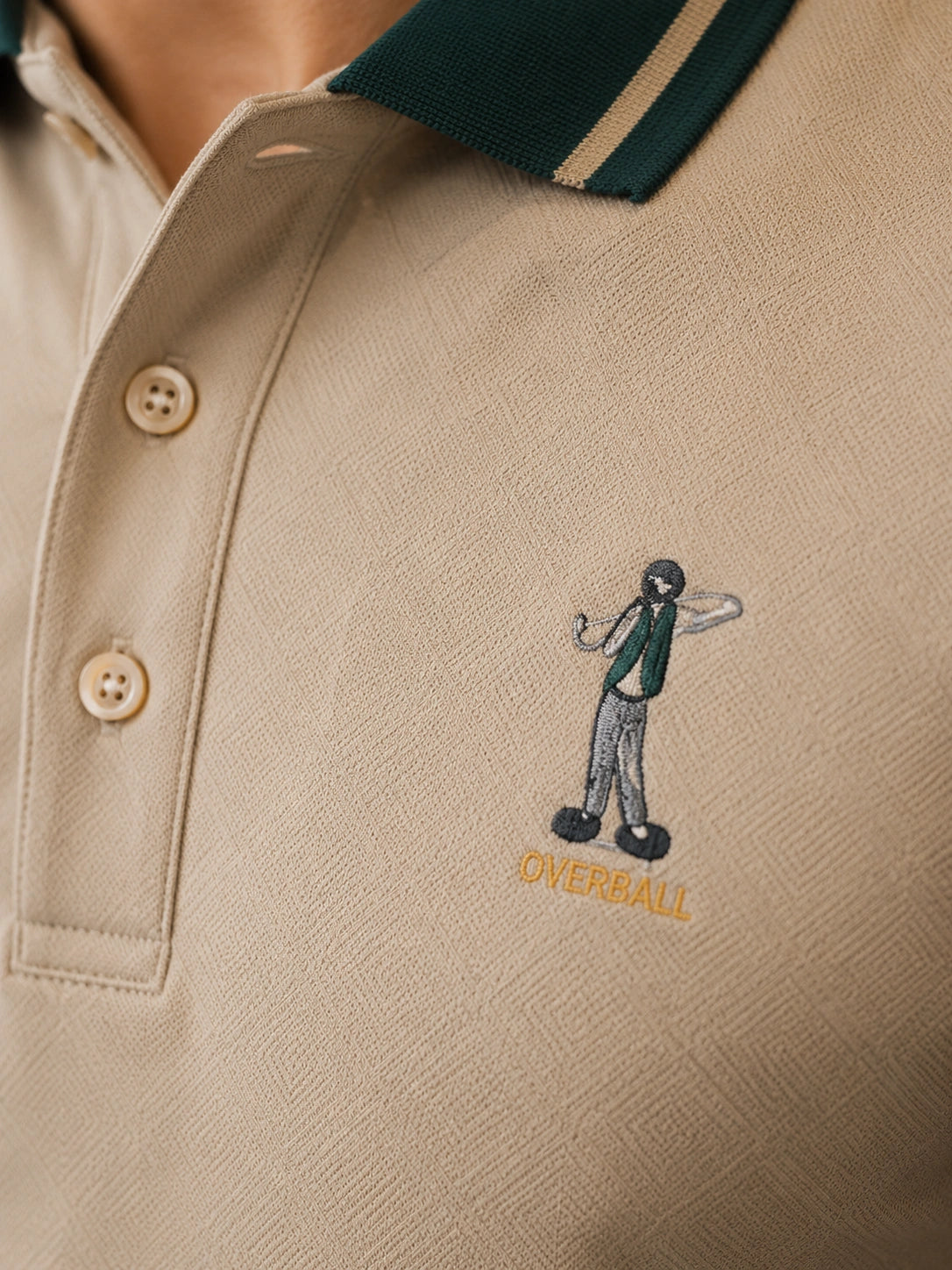 Men’s Premium Beige Polo T-Shirt with Green Tipped Collar – Regular Fit