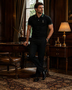 Men’s Premium Black Polo T-Shirt with Green & Gold Tipped Collar – Regular Fit