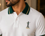 Men’s Premium White Polo T-Shirt with Green & Gold Tipped Collar – Regular Fit