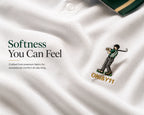 Men’s Premium White Polo T-Shirt with Green & Gold Tipped Collar – Regular Fit