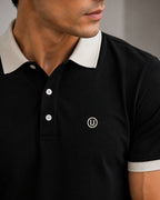 Men’s Premium Black Contrast Collar Polo T-Shirt with Embroidered Logo – Regular Fit