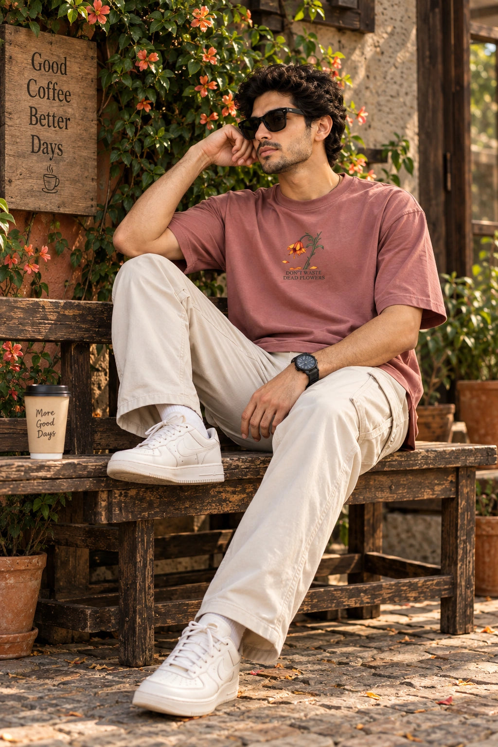 Men’s Dusty Rose “Don’t Water Dead Flowers” Graphic T-Shirt – Front & Back Print