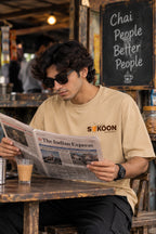 Men’s Beige Oversized Chai Graphic T-Shirt – Sukoon Indian Tea Culture Printed Tee