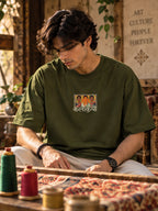 Men’s Olive Green Kalakriya Indian Art Oversized T-Shirt – Front & Back Graphic Print