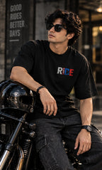 Men’s Black Born to Ride Biker Graphic Oversized T-Shirt – Front & Back Motorcycle Print