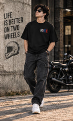 Men’s Black Born to Ride Biker Graphic Oversized T-Shirt – Front & Back Motorcycle Print