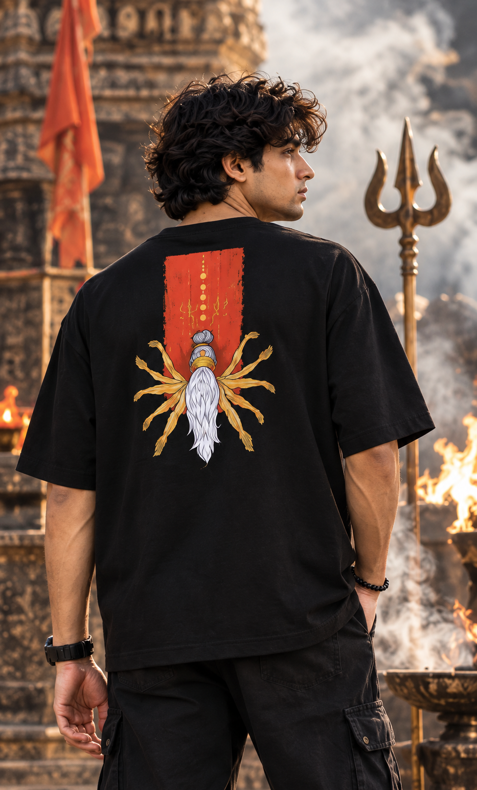 Men’s Black Indian Mystic Graphic Oversized T-Shirt – Front & Back Print