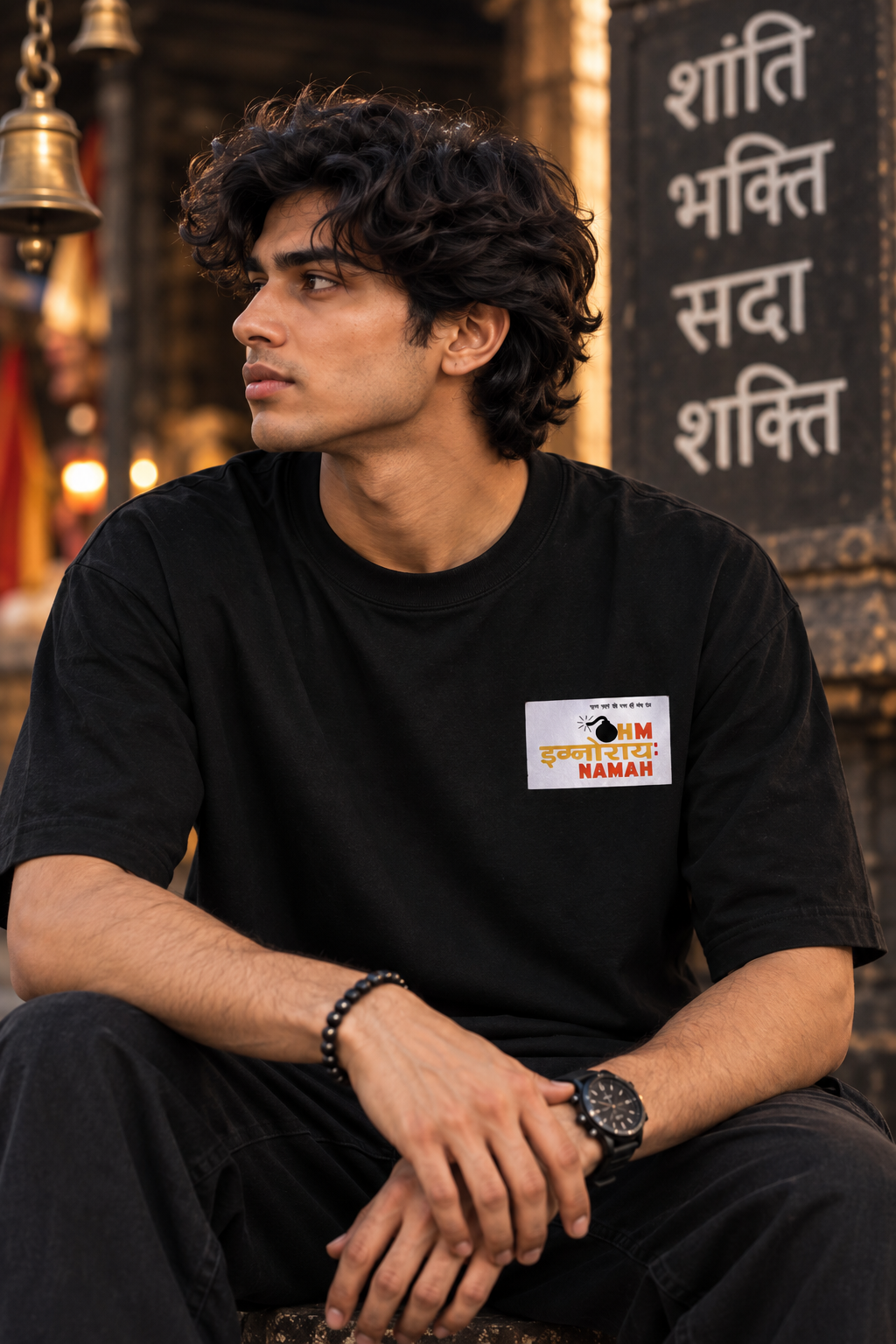 Men’s Black Indian Mystic Graphic Oversized T-Shirt – Front & Back Print