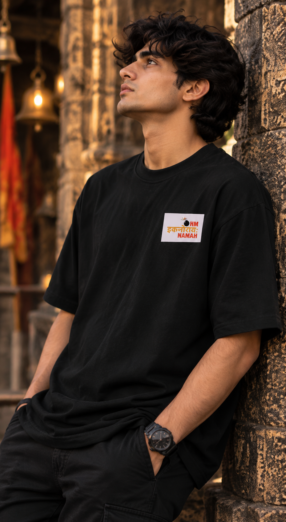 Men’s Black Indian Mystic Graphic Oversized T-Shirt – Front & Back Print
