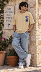 Men’s Beige Jesus Faith Graphic Oversized T-Shirt – Front & Back Print