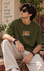 Men’s Olive Green Kalakriya Indian Art Oversized T-Shirt – Front & Back Graphic Print