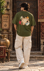 Men’s Olive Green Kalakriya Indian Art Oversized T-Shirt – Front & Back Graphic Print