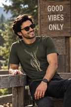 Men’s Olive Green Deer Nature Graphic Oversized T-Shirt – Outdoor Streetwear Tee