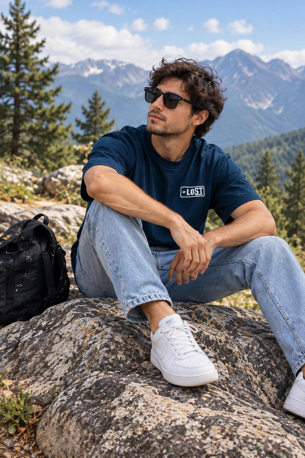 Men’s Teal Lost in the Mountains Graphic Oversized T-Shirt – Front & Back Print