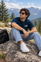 Men’s Teal Lost in the Mountains Graphic Oversized T-Shirt – Front & Back Print