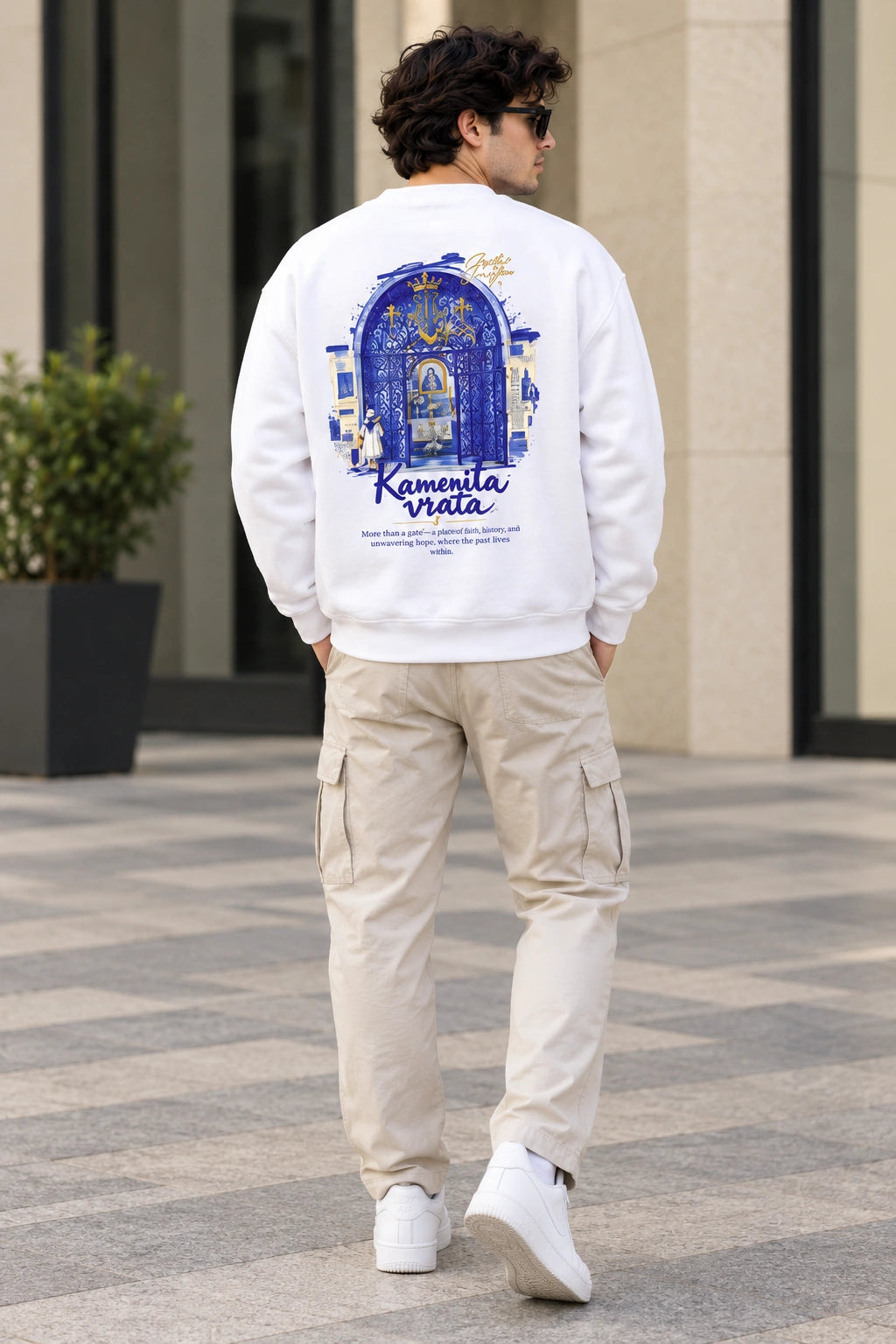 Men’s White Jesus Faith Graphic Sweatshirt – Front & Back Spiritual Print