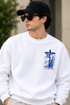 Men’s White Jesus Faith Graphic Sweatshirt – Front & Back Spiritual Print