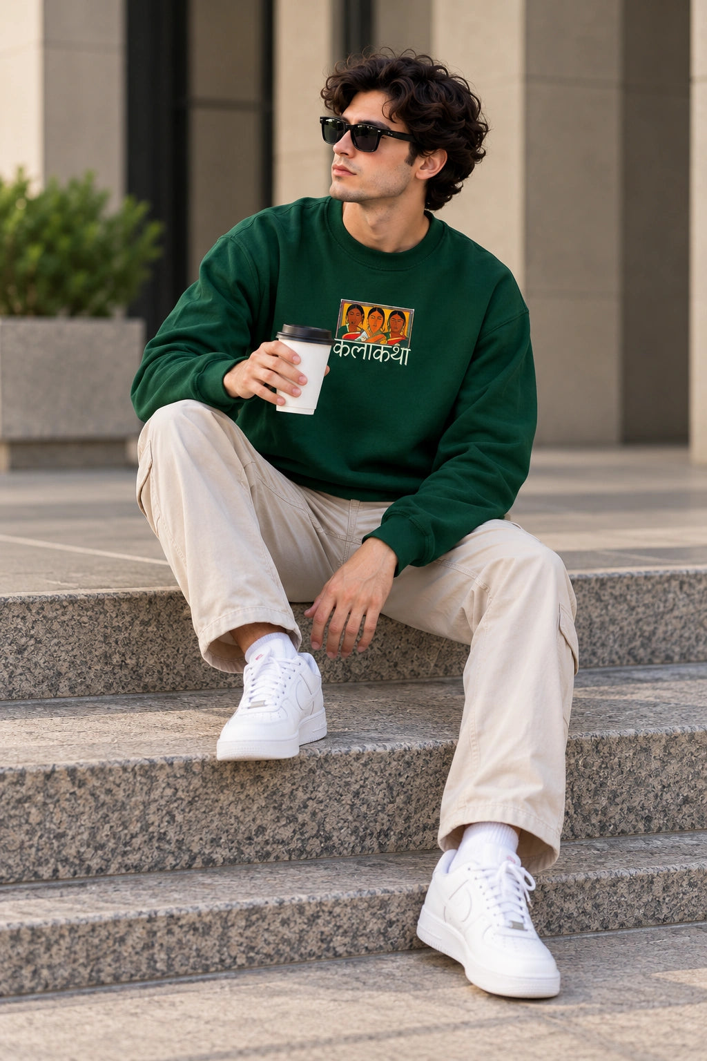 Men’s Bottle Green Kalakriya Indian Art Graphic Sweatshirt – Front & Back Print