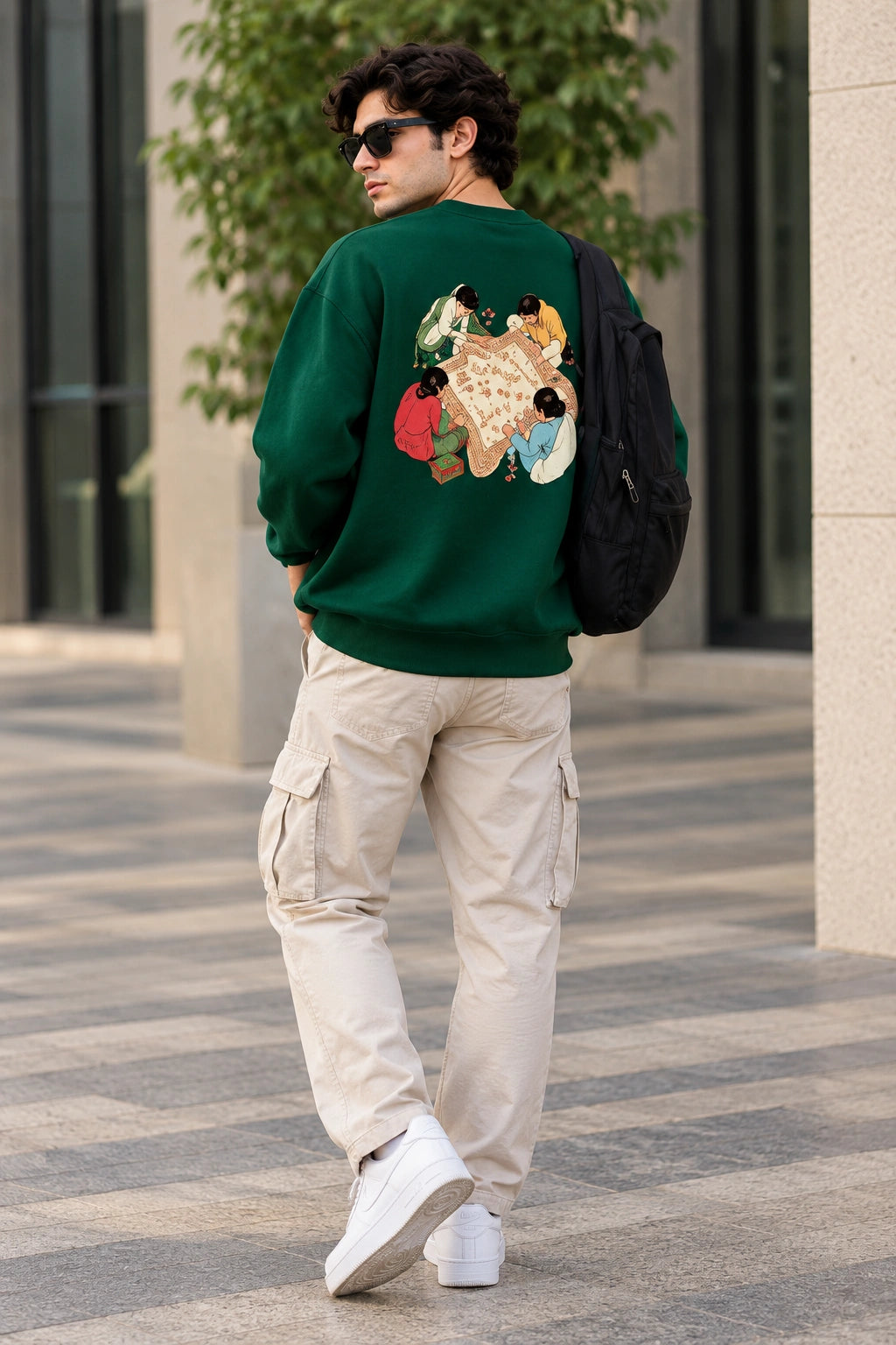 Men’s Bottle Green Kalakriya Indian Art Graphic Sweatshirt – Front & Back Print