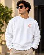 Men’s White Graphic Crew Neck Sweatshirt – Regular Fit | Front & Back Print