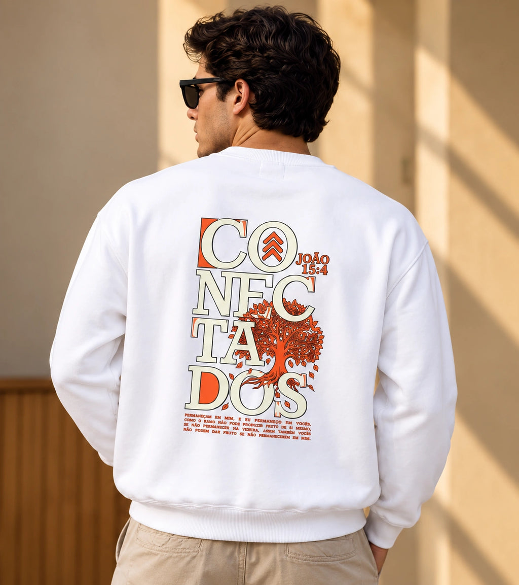 Men’s White Graphic Crew Neck Sweatshirt – Regular Fit | Front & Back Print