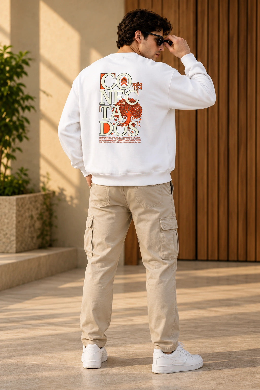 Men’s White Graphic Crew Neck Sweatshirt – Regular Fit | Front & Back Print