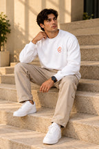 Men’s White Graphic Crew Neck Sweatshirt – Regular Fit | Front & Back Print