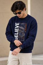 Men’s Navy Blue “Believe in Yourself” Graphic Printed Sweatshirt – Premium Crew Neck Full Sleeve