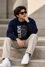 Men’s Navy Blue “Believe in Yourself” Graphic Printed Sweatshirt – Premium Crew Neck Full Sleeve