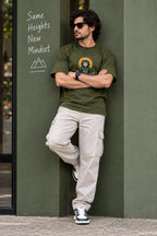 Men’s Olive Green Regular Fit Graphic T-Shirt – Cool Meditating Cat Printed Tee