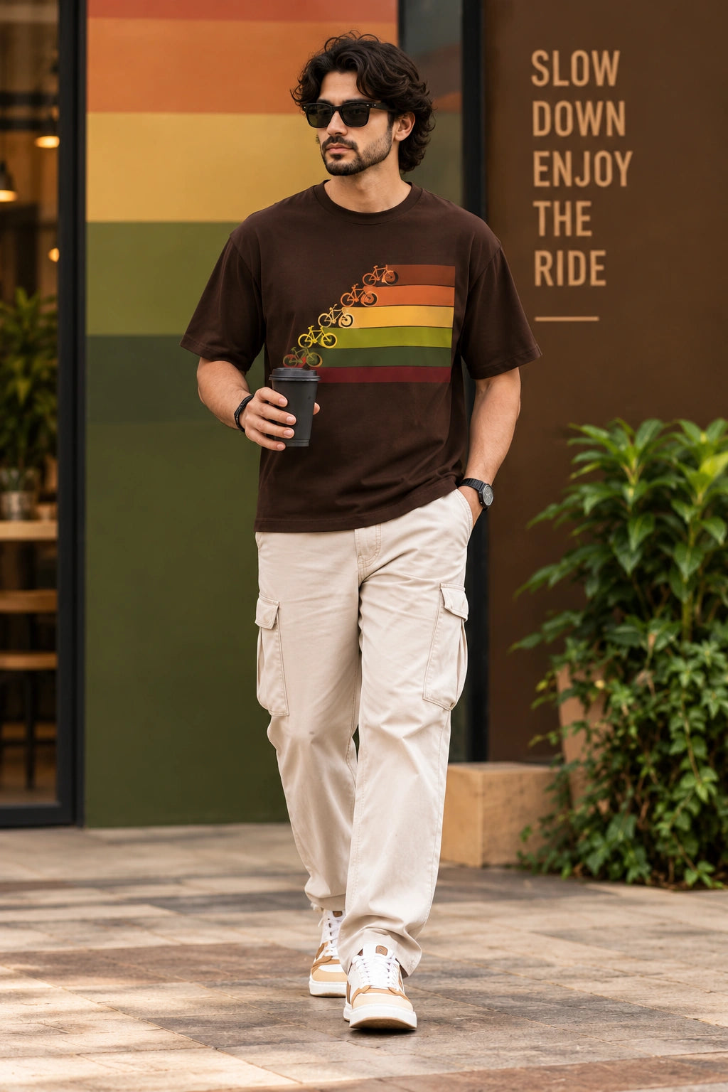 Men’s Chocolate Brown Regular Fit Bicycle Graphic T-Shirt – Retro Ride Printed Tee