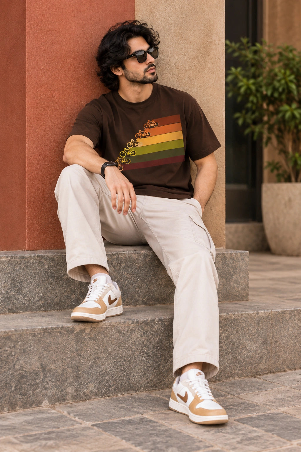 Men’s Chocolate Brown Regular Fit Bicycle Graphic T-Shirt – Retro Ride Printed Tee