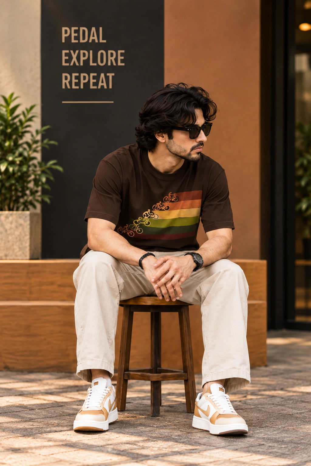 Men’s Chocolate Brown Regular Fit Bicycle Graphic T-Shirt – Retro Ride Printed Tee