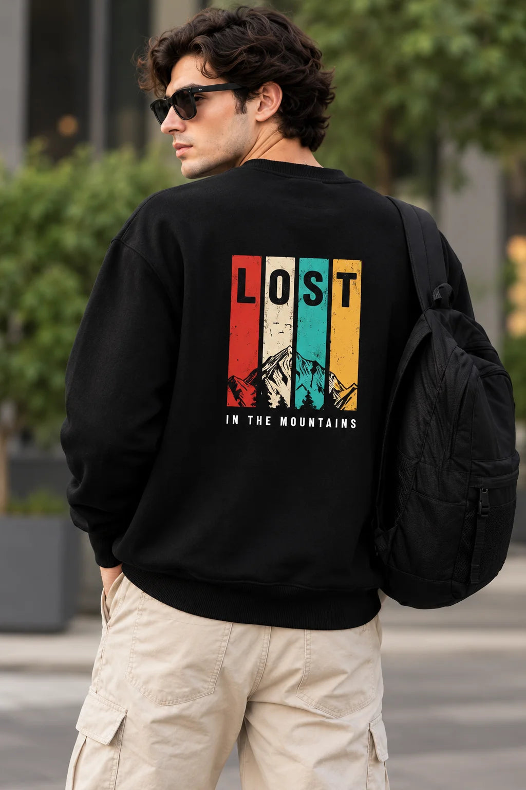 Men’s White Lost in the Mountains Graphic Sweatshirt – Front & Back Print
