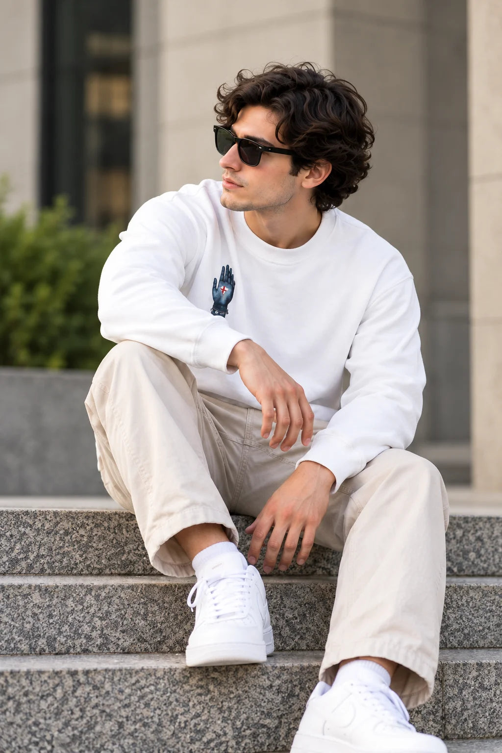 Men’s White Mahadev Shiva Graphic Sweatshirt – Front & Back Spiritual Print