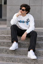 Men’s White Messi Football Graphic Sweatshirt – Champion Inspired Printed Crew Neck