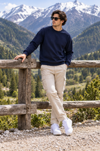 Men’s Navy Blue Nature Landscape Graphic Printed Sweatshirt – Crew Neck Casual Winter Wear