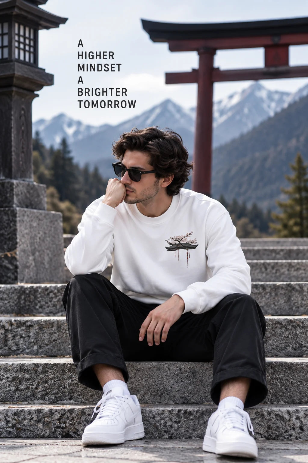 Men’s White Japanese Cyberpunk Graphic Printed Sweatshirt – Front & Back Streetwear Design