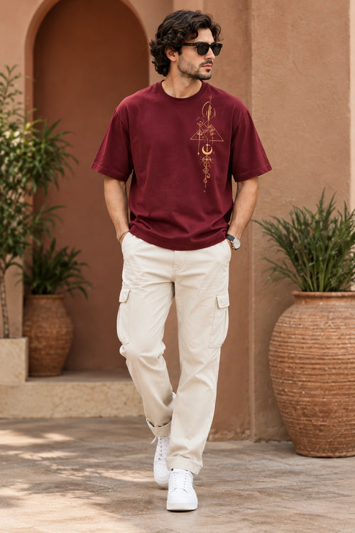 Men’s Burgundy Graphic Crew Neck T-Shirt – Regular Fit