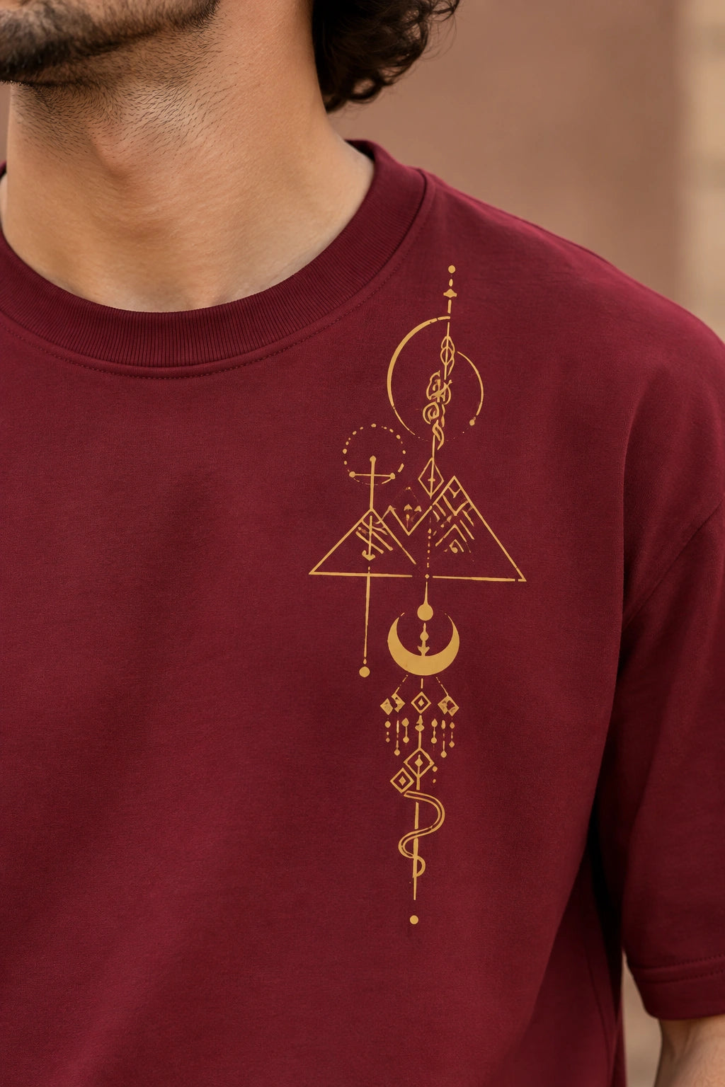 Men’s Burgundy Graphic Crew Neck T-Shirt – Regular Fit