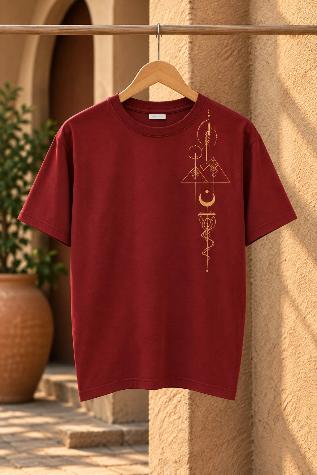 Men’s Burgundy Graphic Crew Neck T-Shirt – Regular Fit