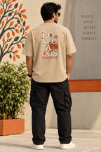 Men’s Beige Graphic Oversized T-Shirt – Drop Shoulder Streetwear Tee