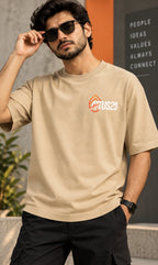 Men’s Beige Graphic Oversized T-Shirt – Drop Shoulder Streetwear Tee