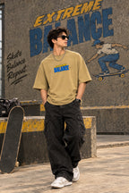 Men’s Beige Extreme Balance Graphic Oversized T-Shirt – Front & Back Print