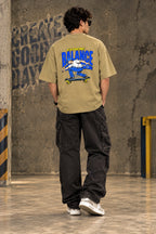 Men’s Beige Extreme Balance Graphic Oversized T-Shirt – Front & Back Print