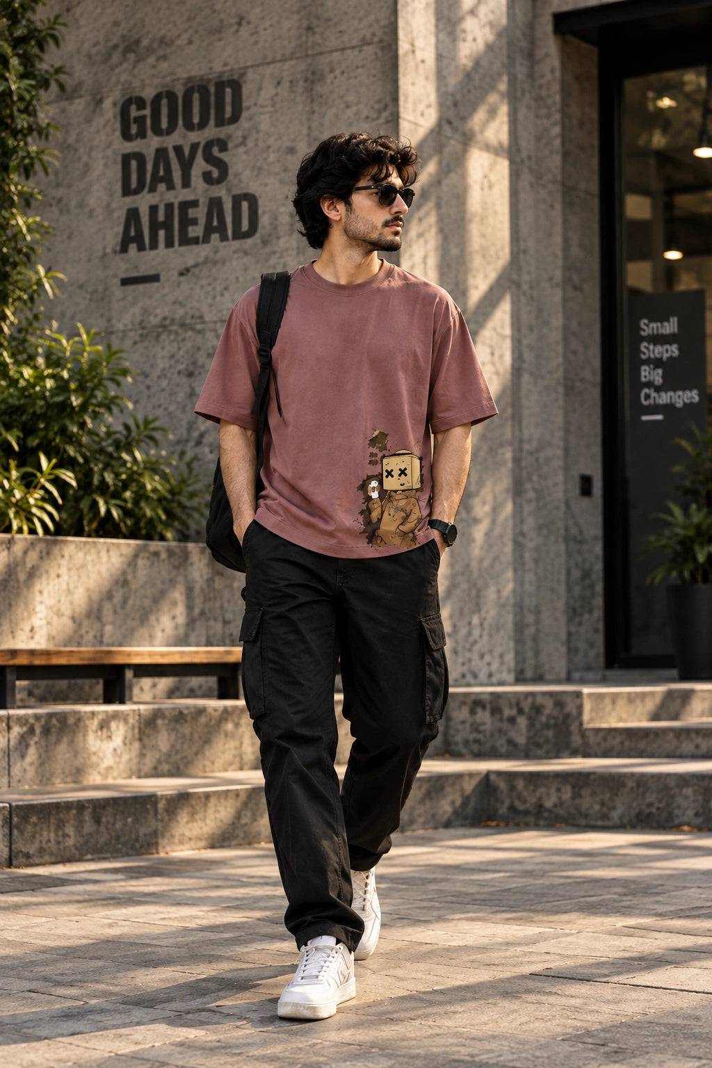 Men’s Dusty Rose Oversized Graphic T-Shirt – Box Head Streetwear Printed Tee
