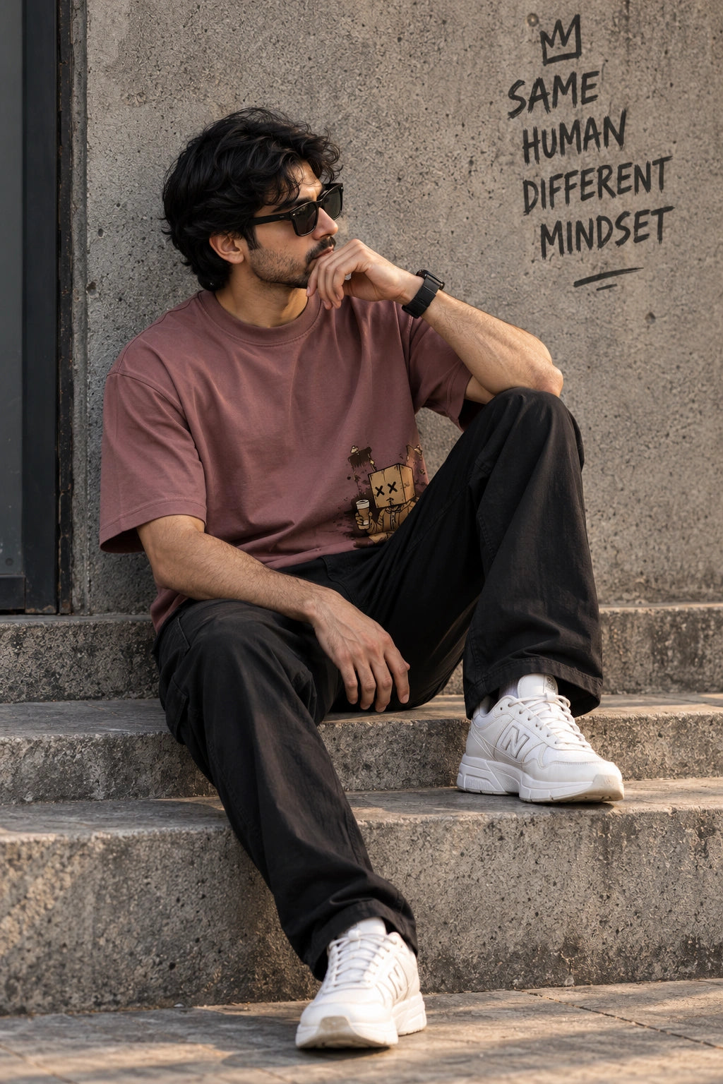 Men’s Dusty Rose Oversized Graphic T-Shirt – Box Head Streetwear Printed Tee