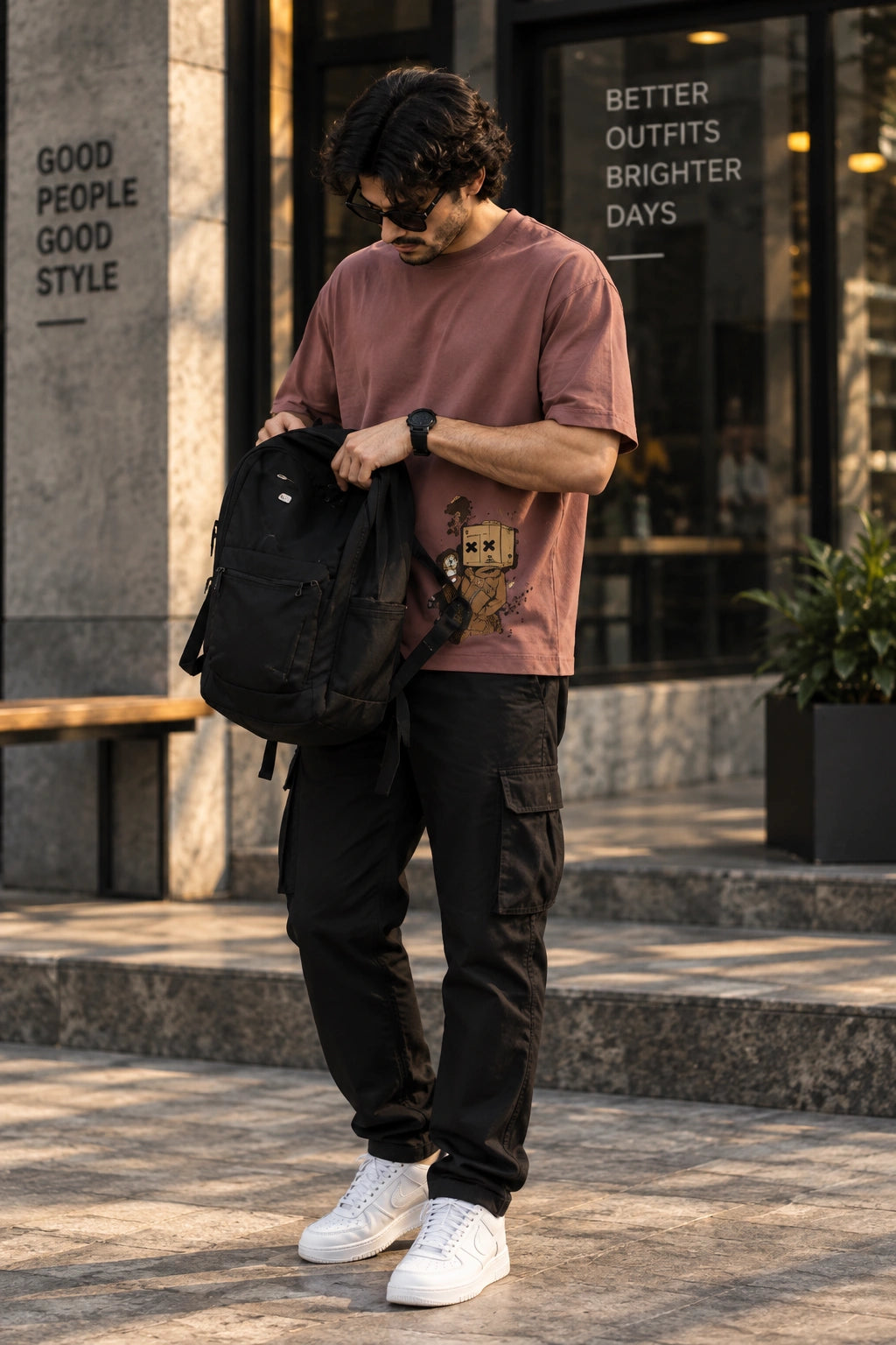 Men’s Dusty Rose Oversized Graphic T-Shirt – Box Head Streetwear Printed Tee