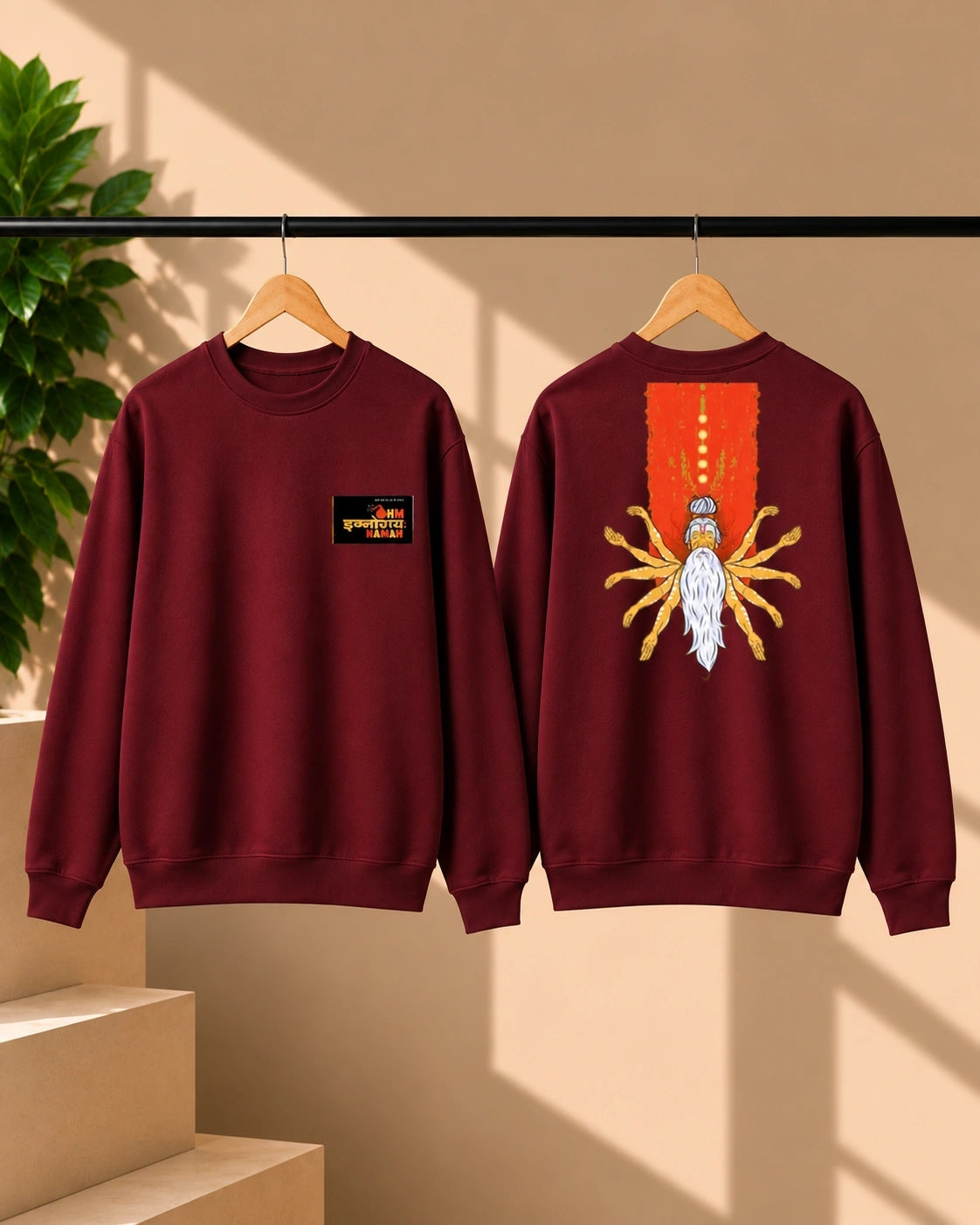 Men’s White Indian Spiritual Graphic Sweatshirt – Namah Front & Mystic Back Print