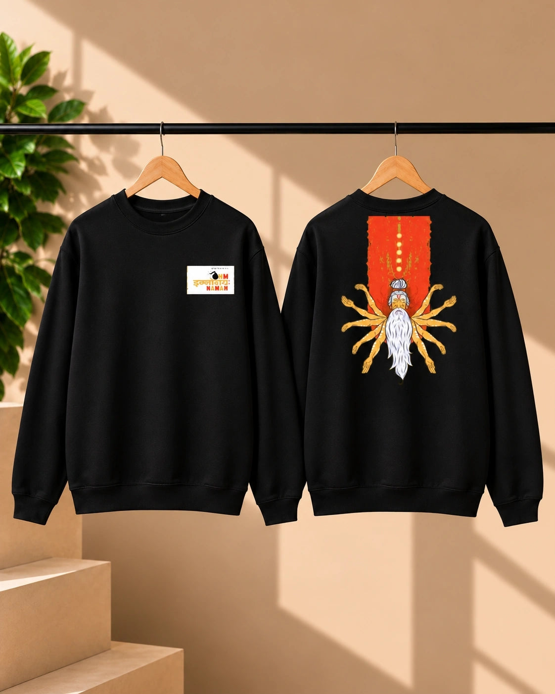Men’s White Indian Spiritual Graphic Sweatshirt – Namah Front & Mystic Back Print